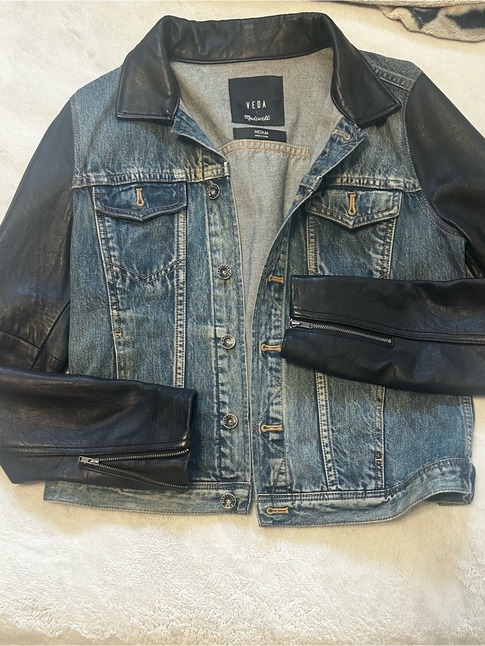 Madewell Denim Jacket with Black Leather Collar